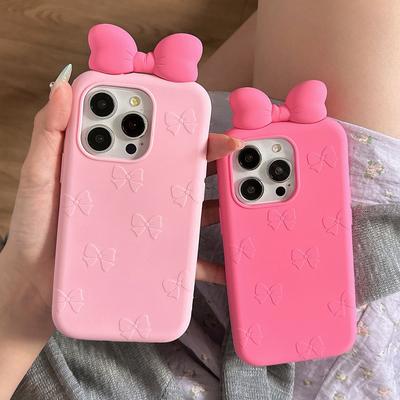 3D Cute Bowknot Cartoon Tie Silicone Phone Case for IPhone 13 14 15 16 Pro Max 17 15pro Shockproof Soft Lovely Cover