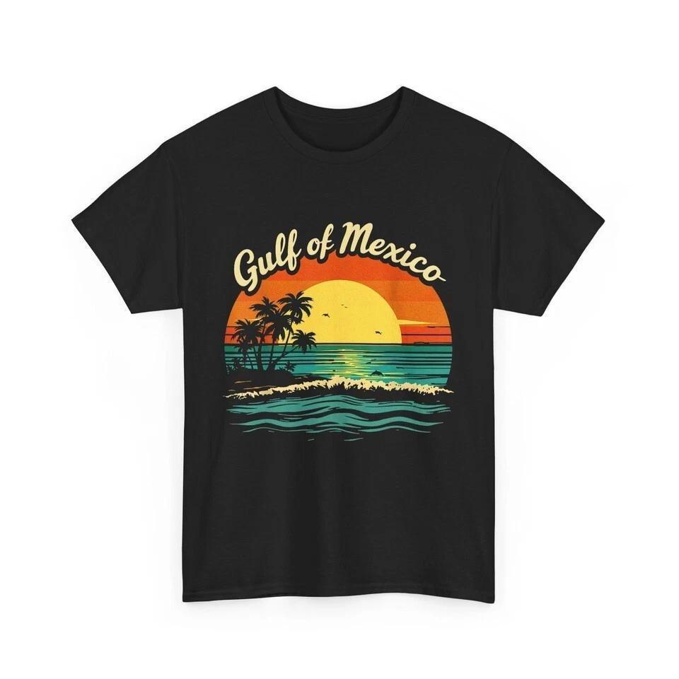 Gulf of Mexico Shirt, Palm Trees Beach Vacation Women Men Unisex Black T-shirt XL