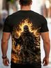 [Printed Design – Not Textured] Dark Flame Skull Grim Reaper Plus Size Men'S Short Sleeve T-Shirt, Plus Size Loose Fit Round Neck Casual Summer Men'S