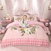 Homewish Cute Animal Duvet Cover Set For Girls, Pink Plaid Checkered Bedding Set, Sloth Axolotl Elephant Comforter Cover Set