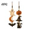 Hanging Signs with Warm Lights 2Pcs Lighted Halloween Wall Decor Wooden Ghost Bat Pumpkin Rustic Farmhouse Decor Sign Jute Rope Ornament for