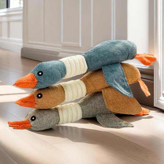 Linen Bird Dog Toy Wild Goose Squeaky Dog Chew Toy Interactive Stuffed Puppy Teething Toy for Dogs Cats Teeth Cleaning Hunting Instinct