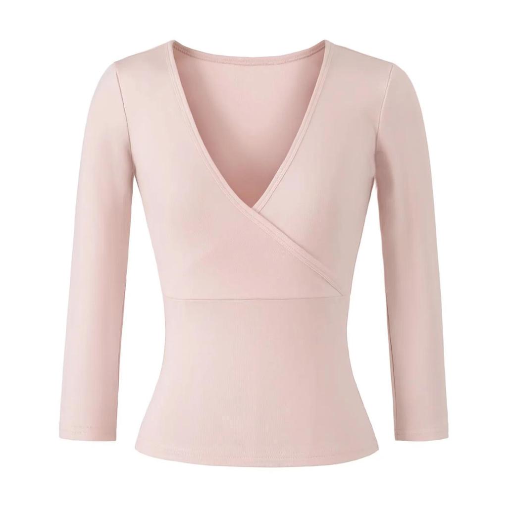 Stretchy Slim-Fit V-Neck Multi-Color Knit T-Shirt for Women (3/4 Sleeve)