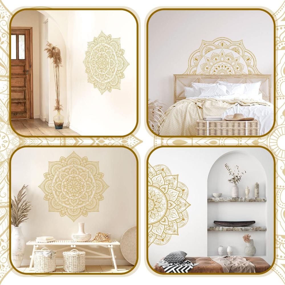4 Pcs Gold Half Mandala Wall Decal PVC Wall Stickers Decor Boho Mandala Wall Sticker  Bedroom