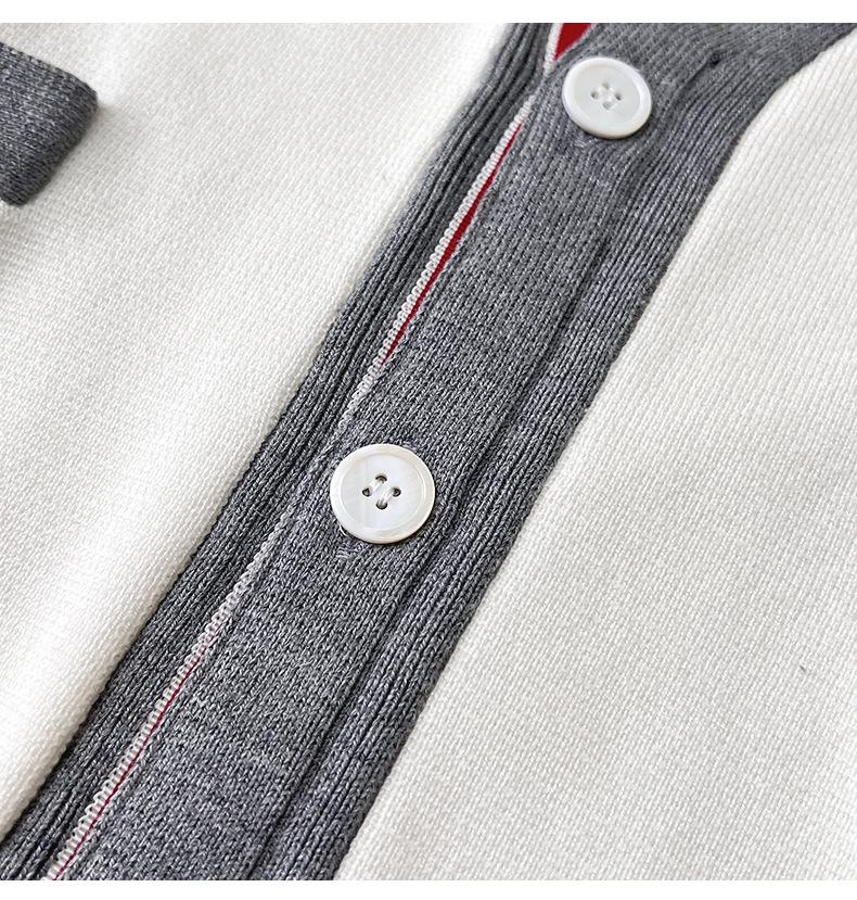 TB Unisex V-Neck Knit Cardigan - Autumn/Winter Colorblock Sleeves with Four Stripes, Slim Fit, Fairy Style.