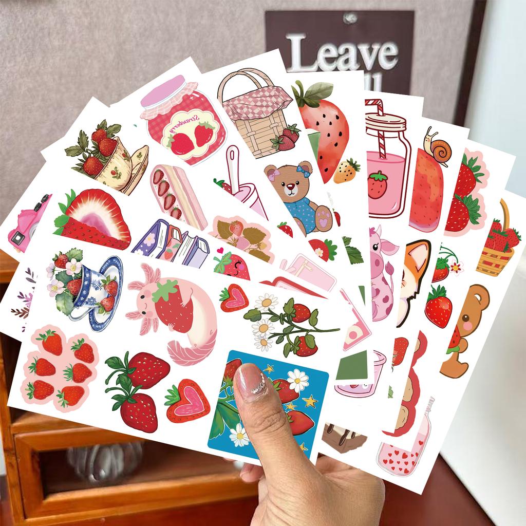 10 Blatt Erdbeer Journal Tattoo Aufkleber Koreanischer Ins Stil Rosa Cartoon Party Temporäre Wasserdichte Tattoo Aufkleber