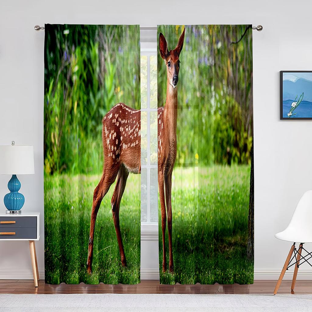 Sika Deer Nature Autumn Forest Wildlife Sheer Voile Curtain for Living Room Bedroom Kitchen Modern Tulle Window Treatment Decor