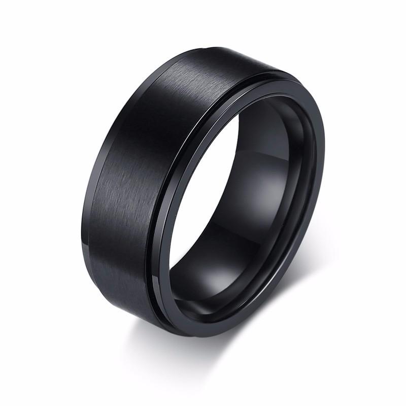 

8MM Men s Top-Engraved Spinner Ring in Black and White Stainless Steel Men Wedding Band Male Zircon Personalized 8