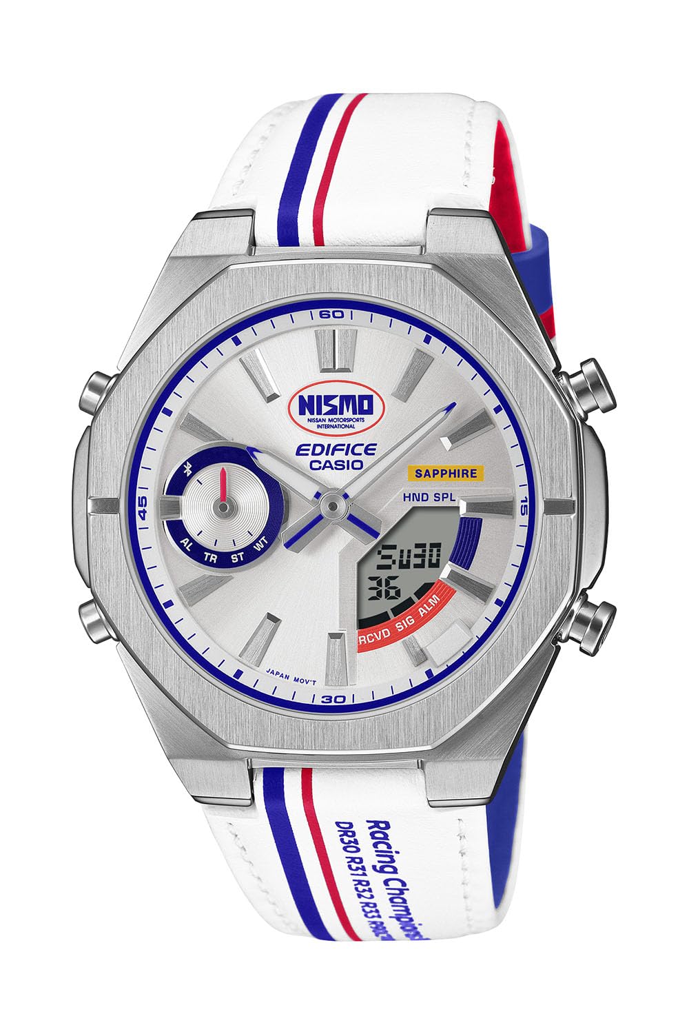 

Наручний годинник Casio Edifice NISMO Heritage Edition з сапфіровим білим Bluetooth, кристалом, ECB-S10NIS-7AJR, чоловічий, білий