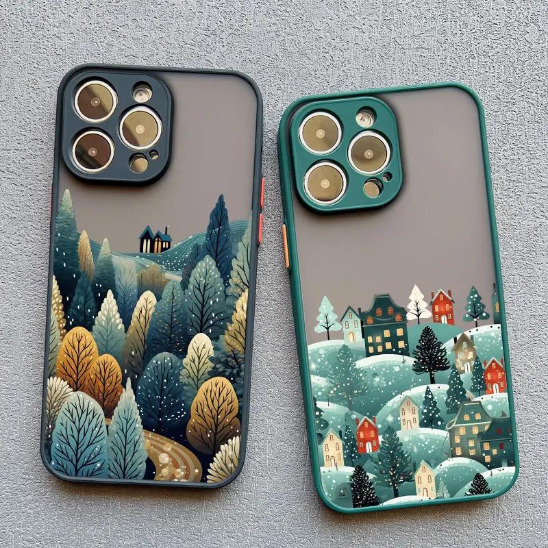 Bush Life Winter Night Snow Mountain Forest Scenery Phone Case For iPhone 16 15 14 13 12 11 Pro Max Mini XSM XR SE 7 Plus Covers