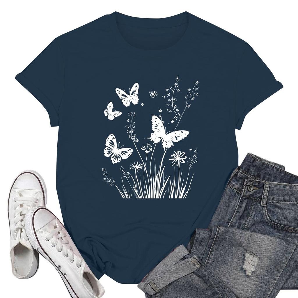 Women's Fashion Casual Printed Short Sleeve Round Neck Pullover Tops