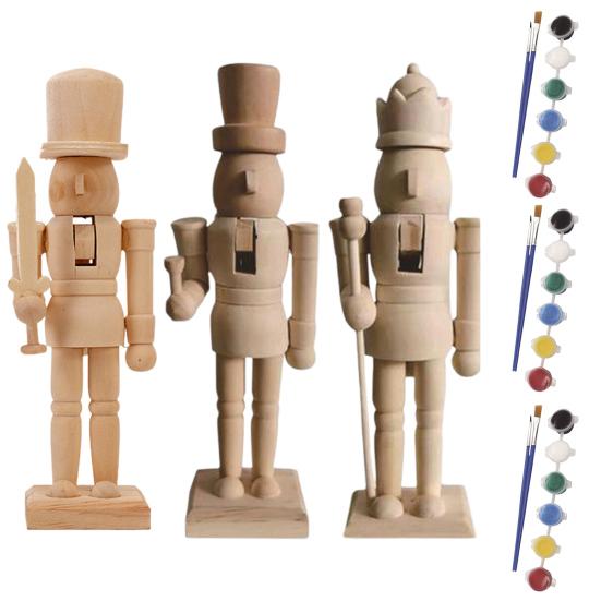 Unfinished Nutcracker Soldier Figure Unpainted Nutcracker Soldier Wooden DIY Nutcracker Figurine for Christmas Decoration Craft