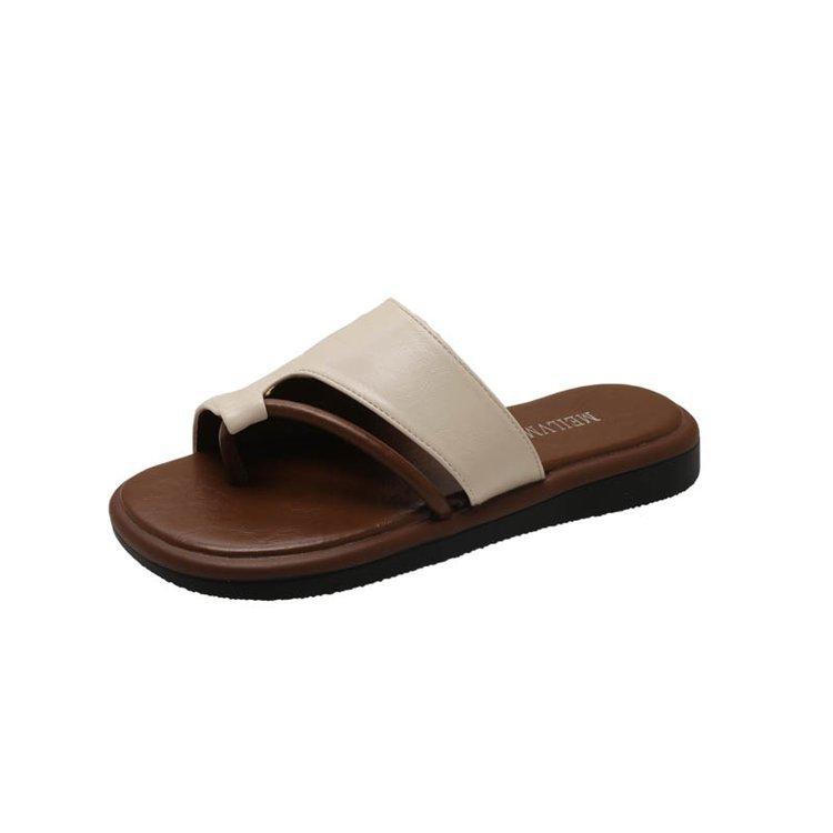 Französische Zehenpantoffeln für Damen 2025 Sommer neue Mode lässig mit Rock flacher Boden Ein-Wort-Strandschuhe