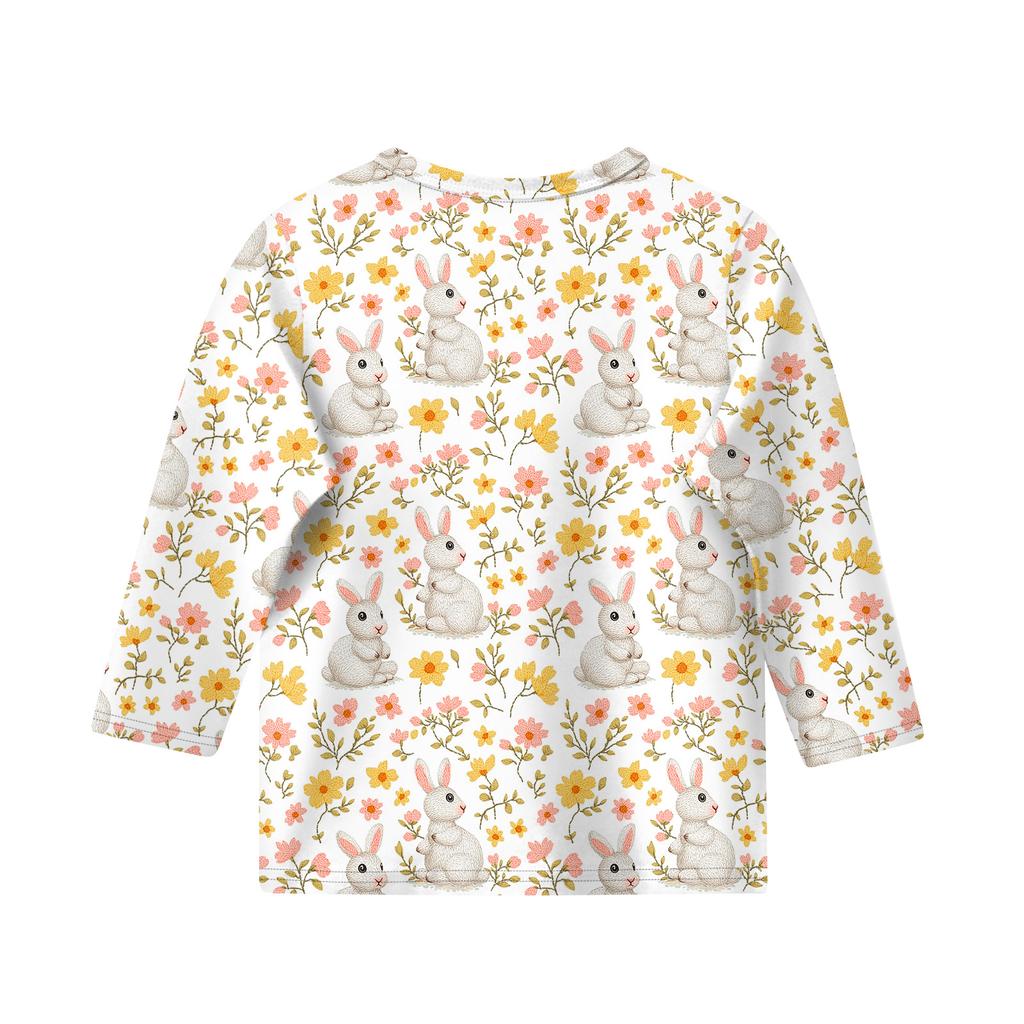 Print Tops For Youth Girls Round Neck 3/4 Sleeves T-Shirts Trendy Tops Outfit Tees