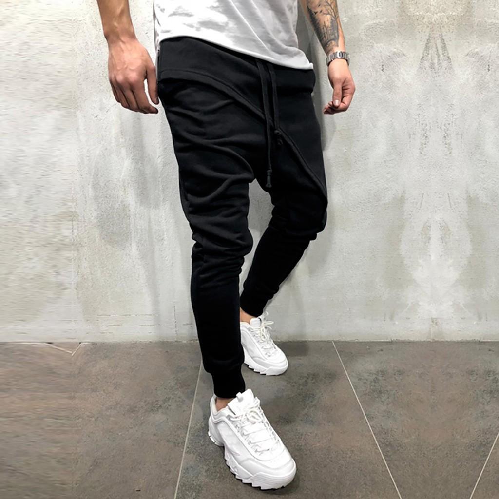 მამაკაცის საგაზაფხულო ზამთრის Joggers მყარი Patchwork Drawstring სპორტული შარვალი შარვალი შარვალი