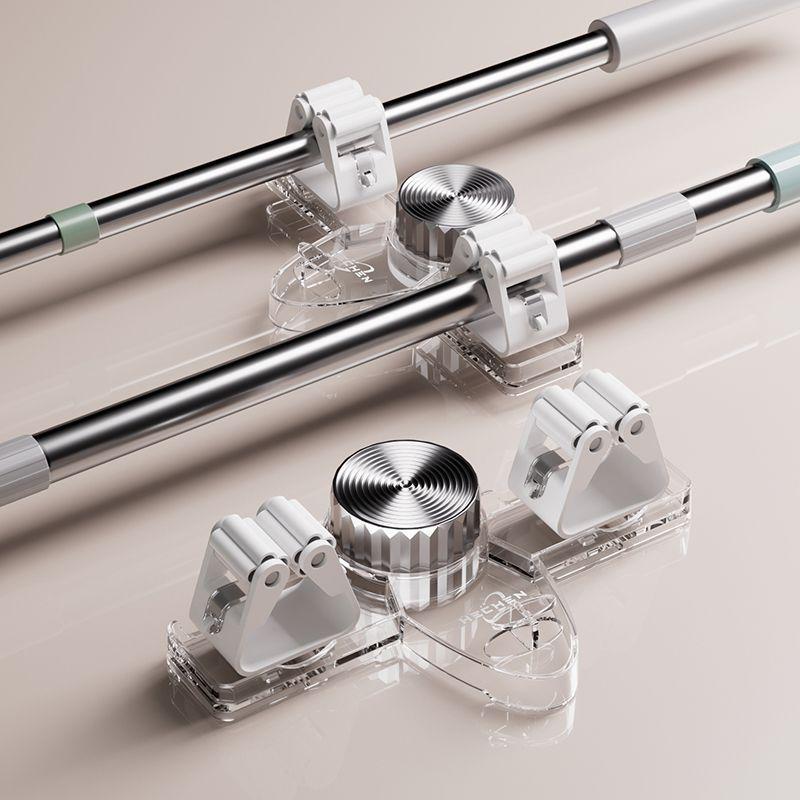 Adjustable Suction Cup Mop Holder - No-Drill, Bathroom Storage Hook with Dual Clips