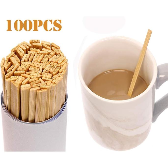 Mini Skater 5.4 Inch Bamboo Coffee Stirrers Eco Friendly Biodegradable Stir Sticks for Tea Hot Cold Beverages (100)