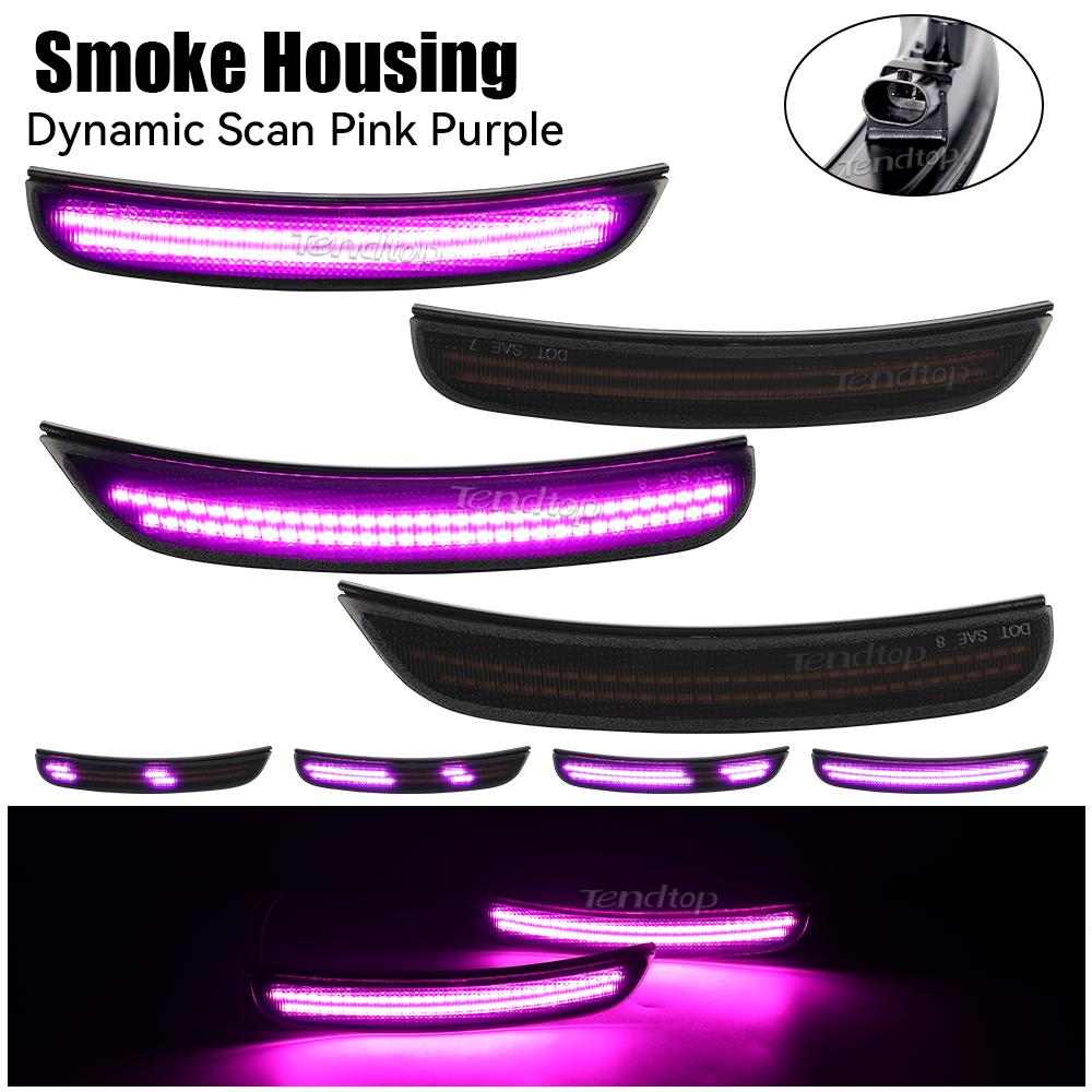 Double Row Purple Front Rear Bumper Lamp LED Scan Dynamic Side Marker Lights for Dodge Charger SRT 15-23 Turn Signal Blinker 4&LED