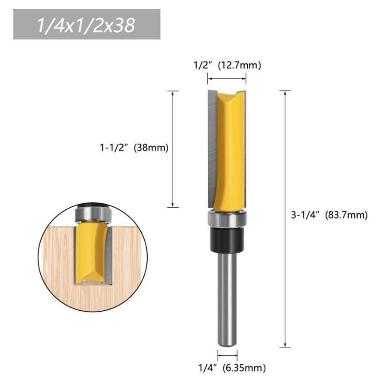 1/3/4ks 1/4 palce 6,35mm šablona stopky oříznutí závěsu Dlabací frézovací bit Fréza s přímým koncem Čištění zarovnávací čepové frézy pro obrábění dřeva