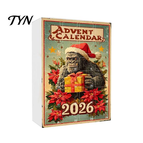 Sběratelské vánoční ozdoby Adventní kalendář, Série opic 24denní odpočítávací krabička s akrylovými přívěsky, Sváteční závěsy na stromek pro sváteční domov