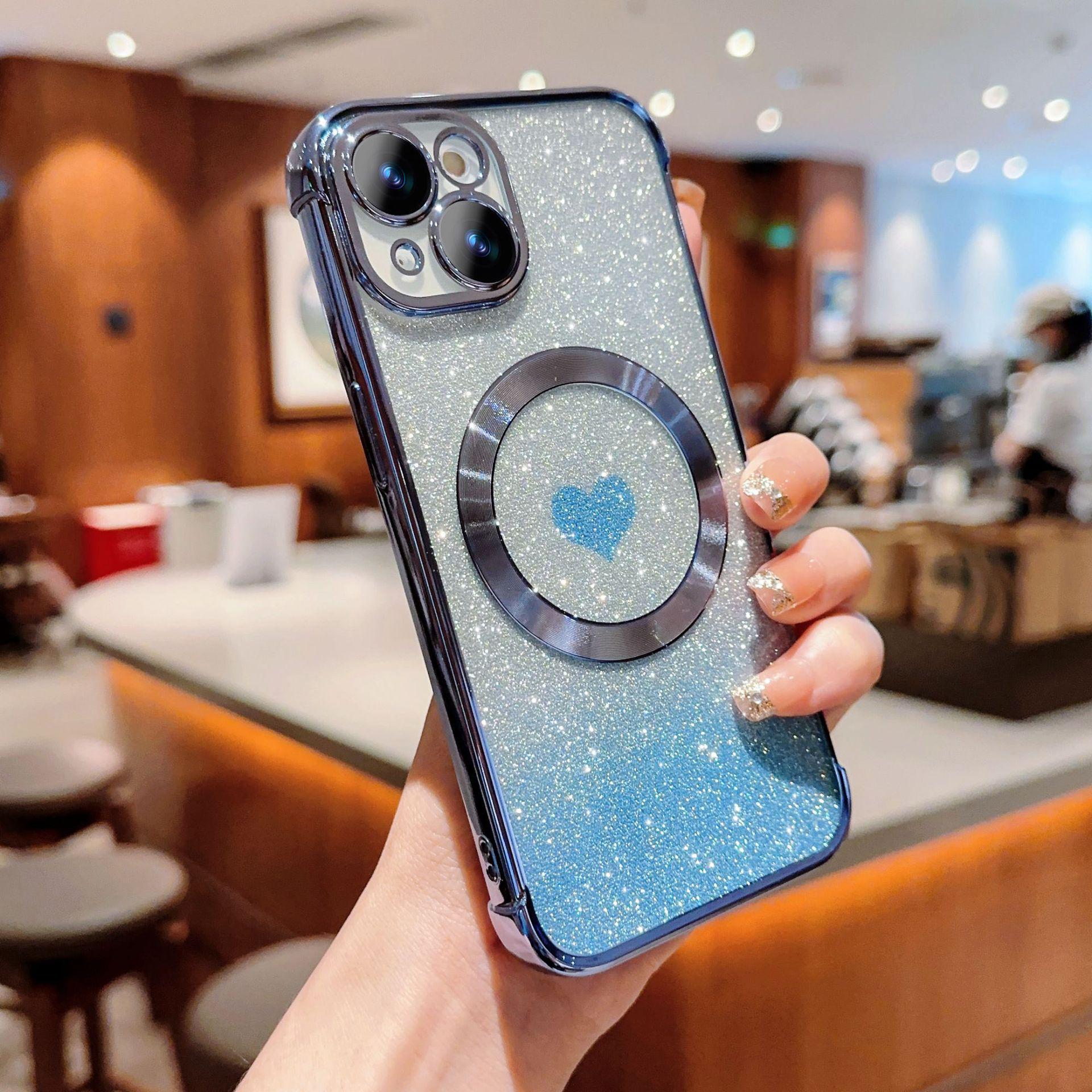 iPhone 15 Pro Heart Gradient Glitter Magnetic Case - Soft, Protective for Apple 13/11 iPhone 13 Pro