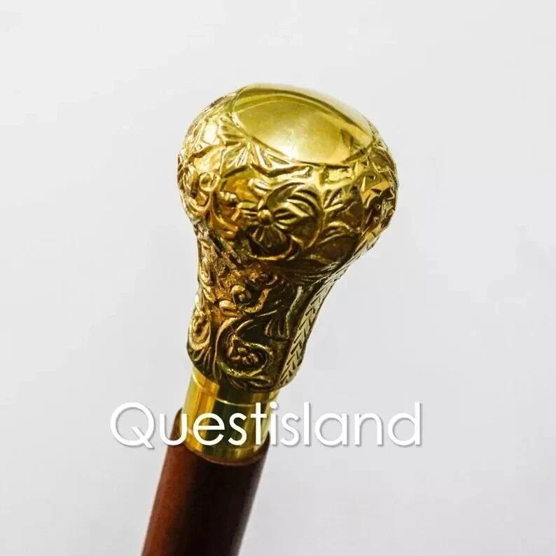 

Brass Handle Wooden Victorian Style Foldable Cane Collectible Men золотой