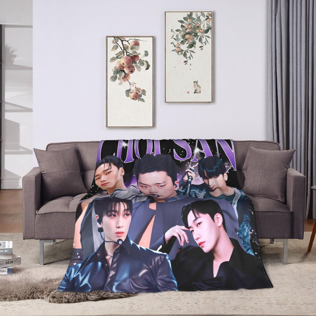 Warm Blanket Travel ATEEZ Choi San Throw Blanket  Flannel Bedspread For Couch Chair Sofa Bed Funny Sofa Bed Cover