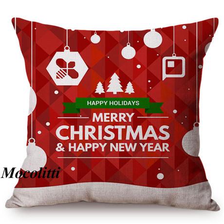 Happy Christmas Decoration Cushion Cover Cotton Linen Geometric Sofa Decorative Christmas Throw Pillow Case Cojines