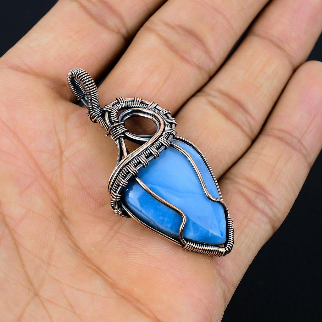 Owyhee Opal Pendant, 999 Copper Wire Wrapped Jewelry, Gemstone Pendant, Gift For Her Handmade Dainty Jewelry