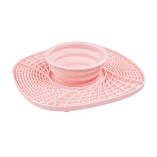 Pet Slow Feeder Mat Collapsible Silicone Dog Food Bowl with Lick Mat Slow Feeding Puzzle Bowl for Dogs And Cats розовый
