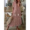 Fashion Short Sleeve Loose V-neck Printed Long Dress Casual Sweet High Waist Spring Summer Elegant Holiday A-line Dresses Female Simple Woman Clothing