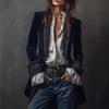 Women Embroidered Velvet Blazer Long Sleeve Open Front Cardigan Elegant Vintage Outerwear