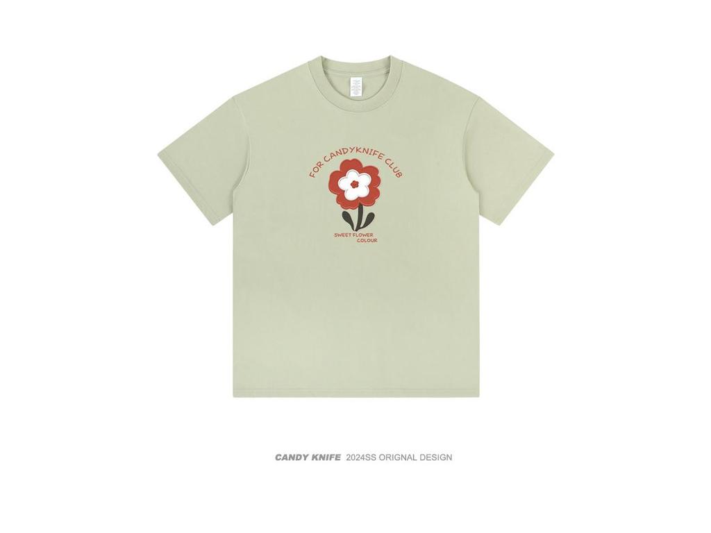 Women's Summer Floral Cotton T-Shirt: Loose Fit, Round Neck, Short Sleeve, Trendy American Design