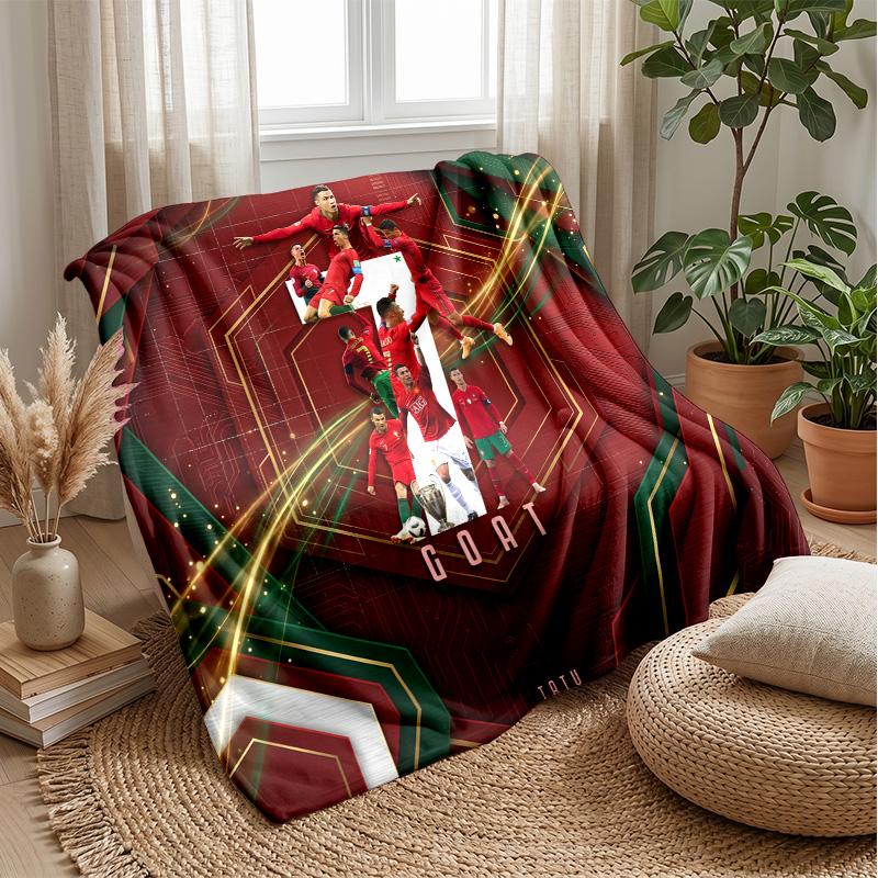 Portugal Football Printed Flannel Blanket Skin Friendly Warm Decorative Throw for Indoor Couch Bed Daily Use