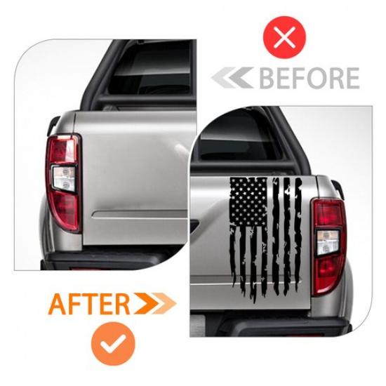Fit Most Truck Tailgate Decal Sticker Made In USA Distressed American Flag Black