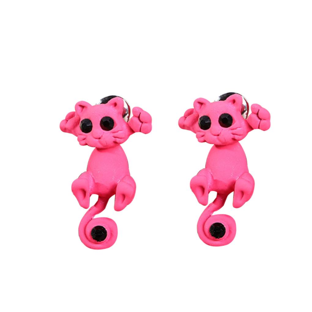 1 Pair Women Earrings Animal Cartoon Ear Studs Cartoon Push-back Earrings - Black White