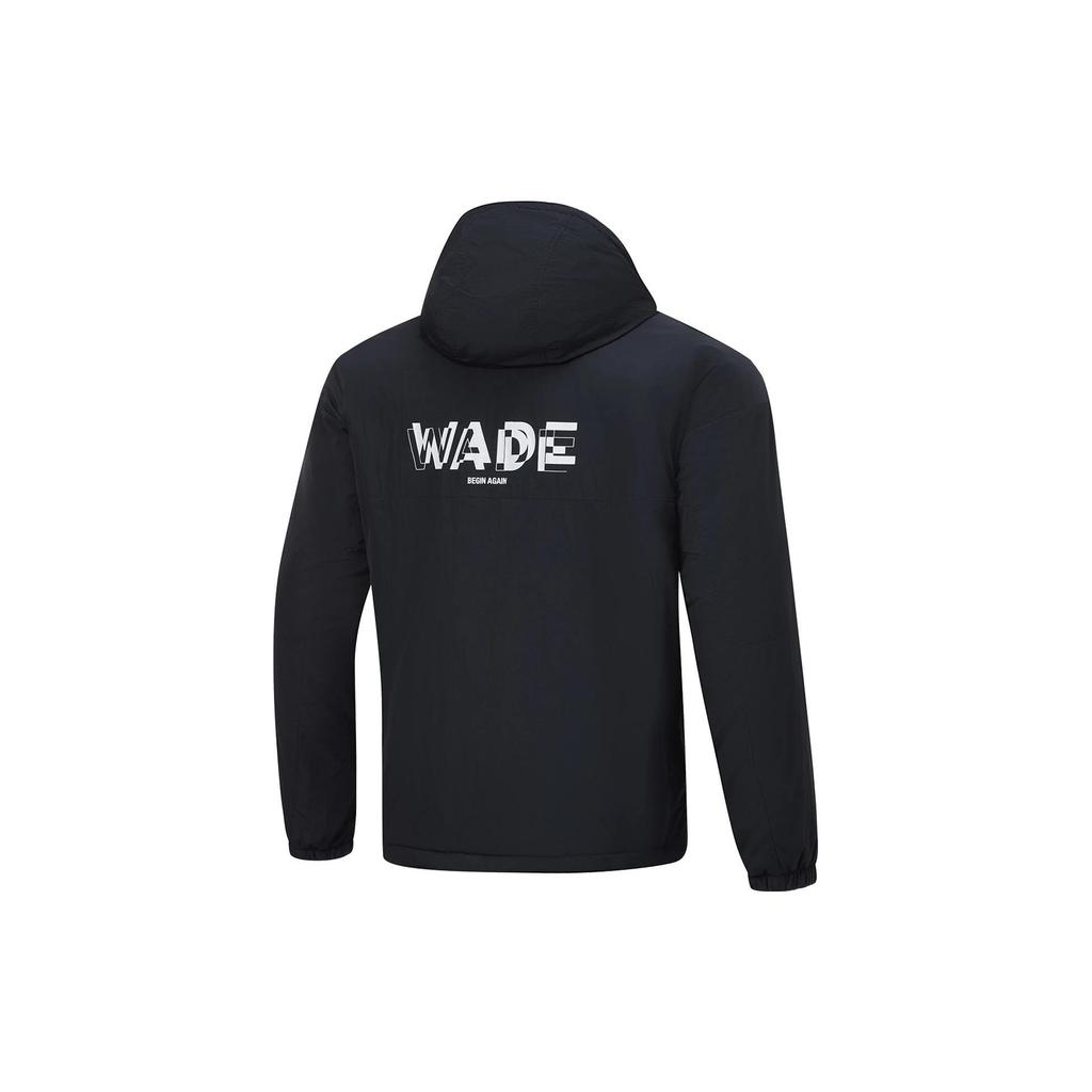 Li Ning Wade Series Solid Color Short Hooded Pullover Cotton Jacket Men Jackets Black AJMT103-1