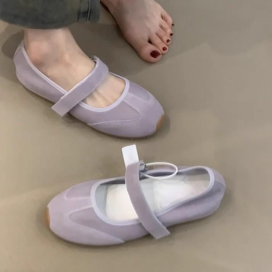 Soft Leather Version~ Sports Mary Jane Shoes Velcro Casual Shoes Dexun Shoes Versatile Flat Shoes French Ballet Shoes