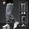 Spring Autumn Men's Jeans Multi-Pockets Work Wear Cargo Pants Black Blue Elastic Waist Denim Joggers Big Size Jean Trousers