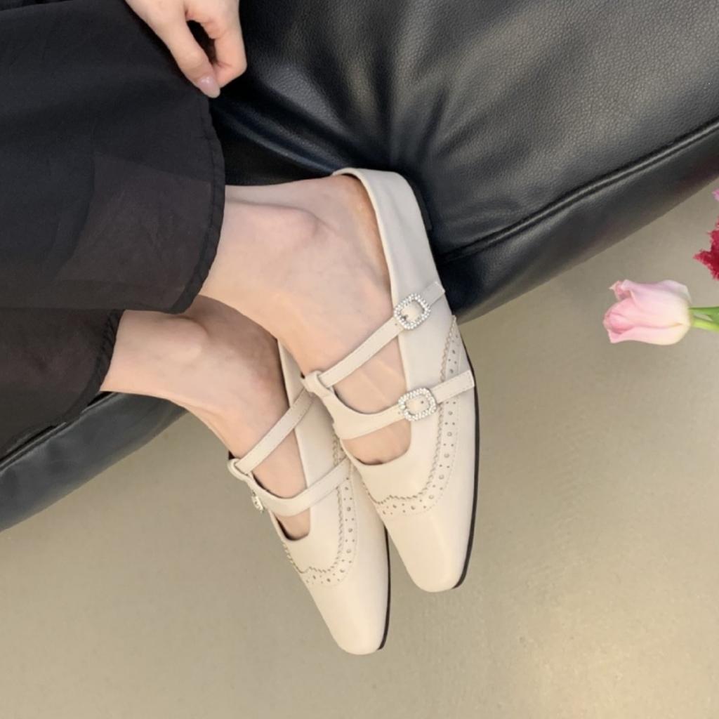 French Retro Square Head Mary Jane Bag Head Half Slippers Women'S Spring And Summer Heightening Buckle Temperament Single Shoes