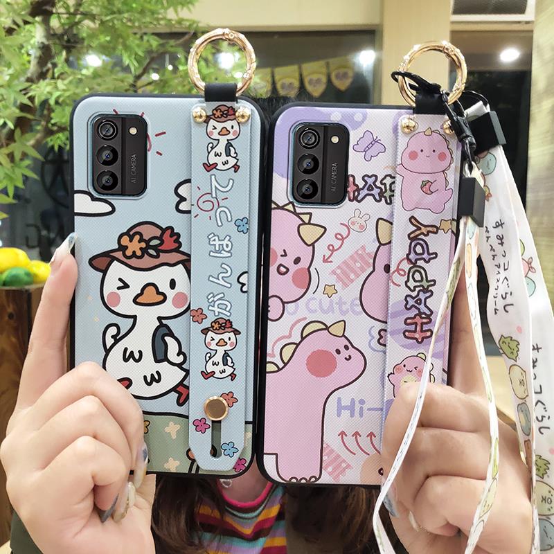 Wristband Dirt-resistant Phone Case For Nokia G100 Wrist Strap Anti-knock Durable Back Cover Anti-dust Silicone Cartoon