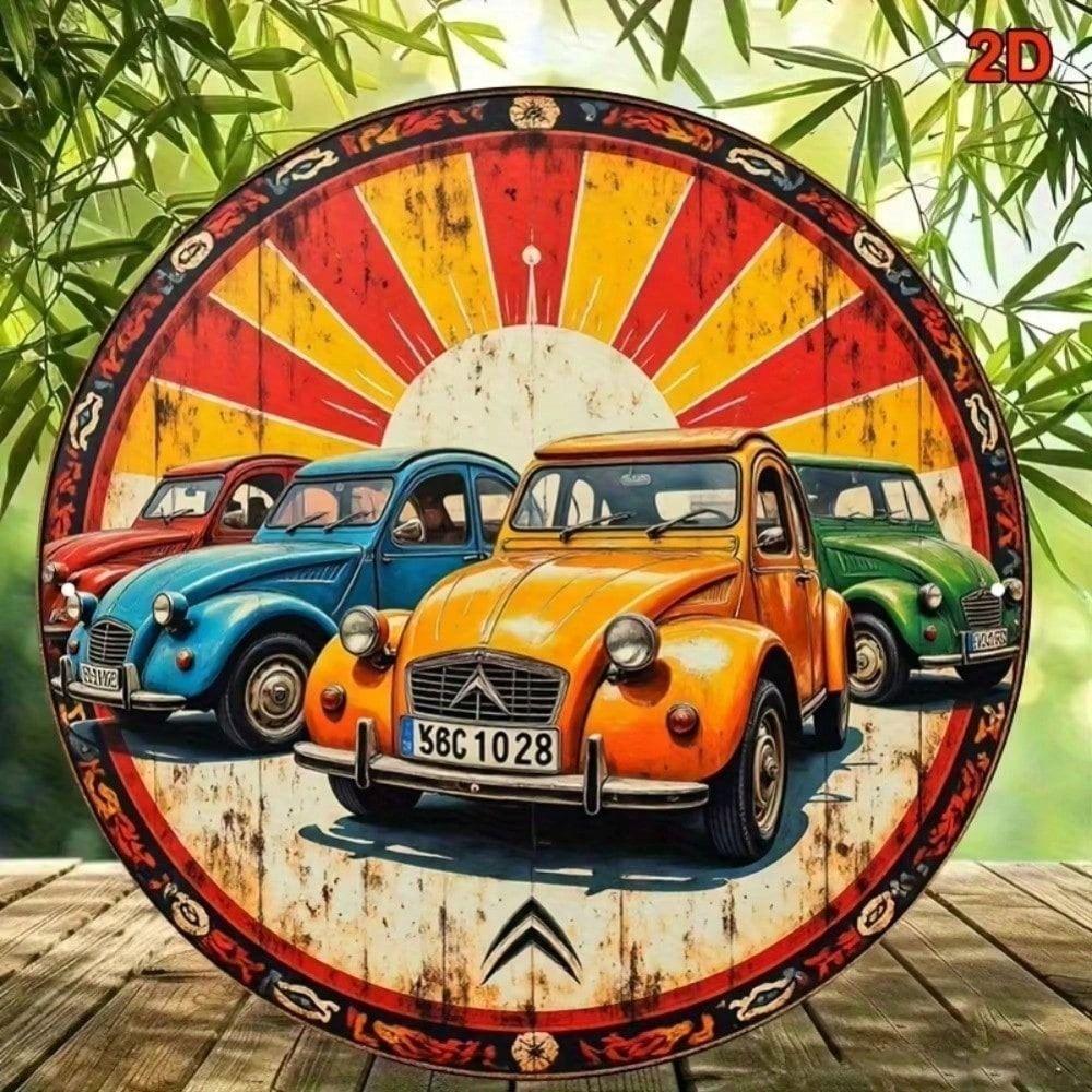 Retro 2CV Car Metal Wall Art Sign Vintage Peugeot Decor for Cafe Bar