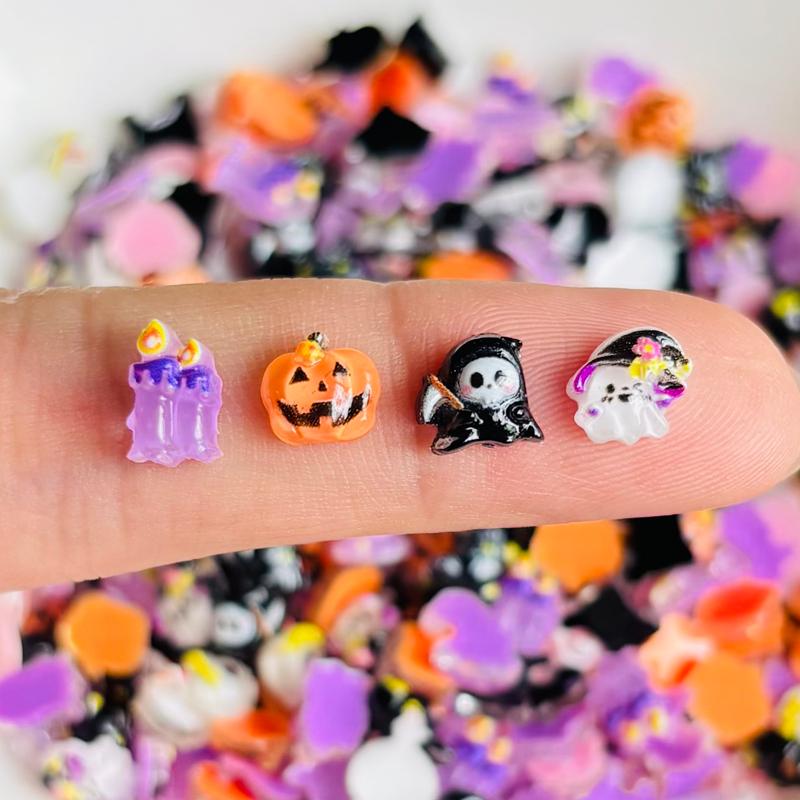 60 Pcs Cute Mini Halloween Pumpkin Head, Skull Ghost, Peach Heart Resin Charm Design Diy Nail Decoration Jewelry Accessory A117