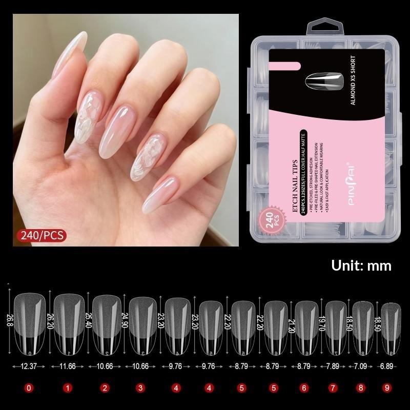 240Pcs/Box Soft Gel Nail Tips, Half Matte Full Coverage Press-On Nail Tips Short Almond False Nails Thin Front End Thick