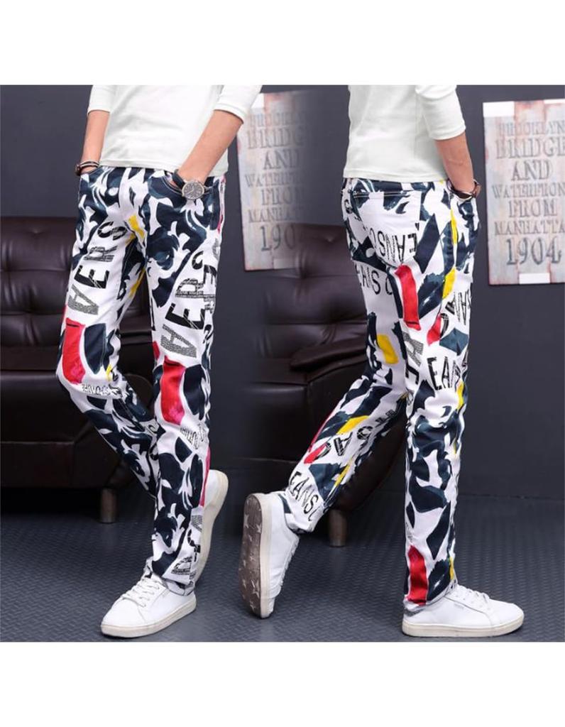 SpringSwalloow SpSw Original Print Stretch Denim Colorful Size 37 Men's Jeans, Design, Hip-Lifting, Slimming, Winter, Outdoor,