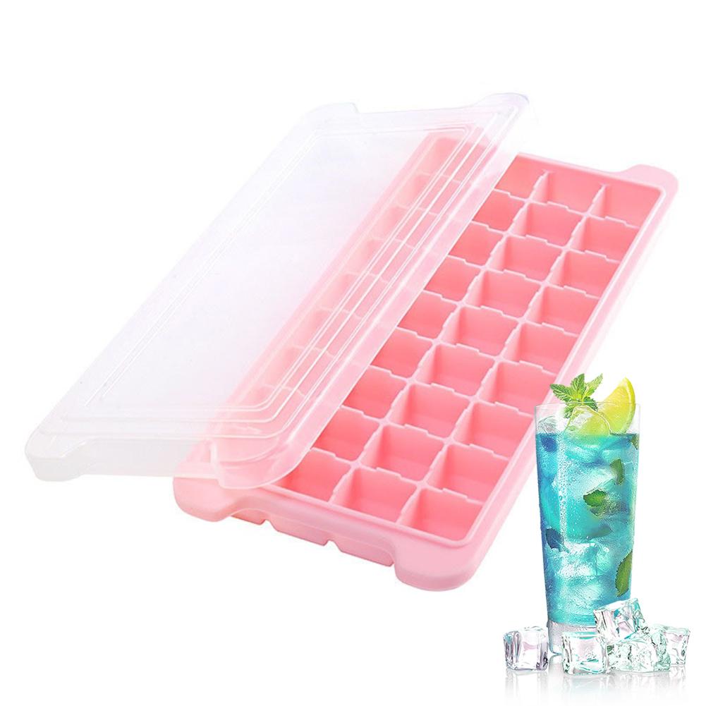 Summer Silicone Ice Cubes Tray with Lid 36 Cubes Large Food Grade Silicone Ice Cube Square Tray Mold DIY Ice Maker Ice Cube Tray