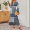women retro printed long-sleeved comfortable loose dress, elegant dress