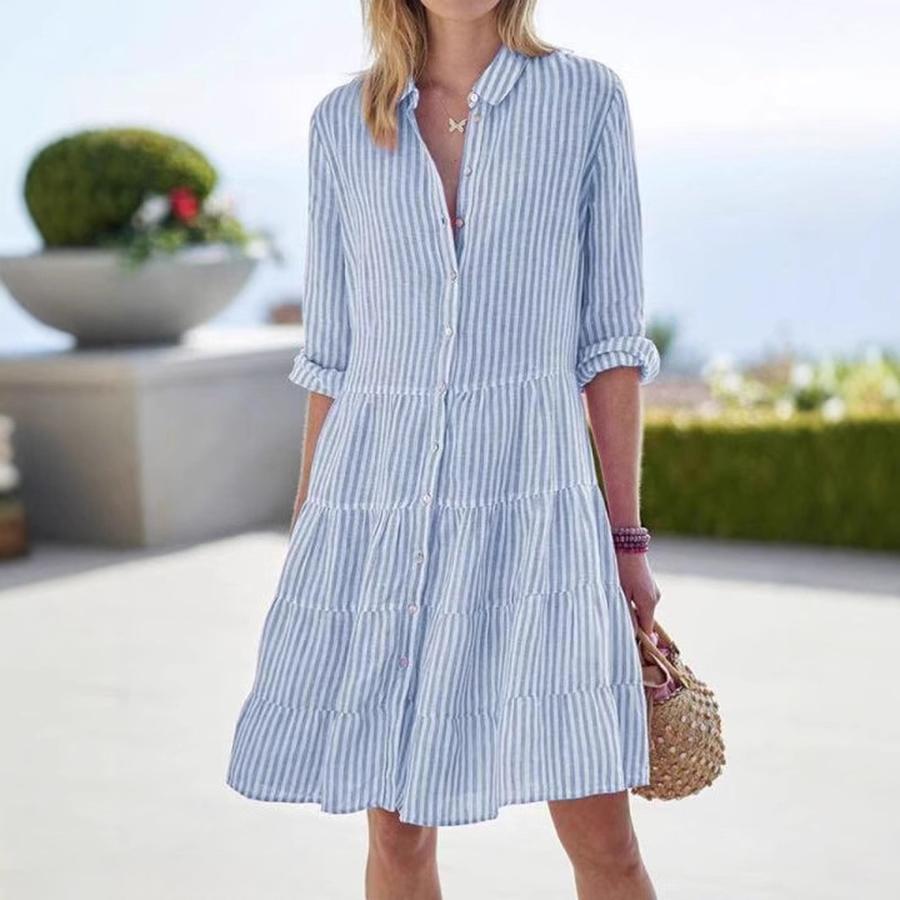 Women's Striped Shirt Dress - Autumn Long Sleeve