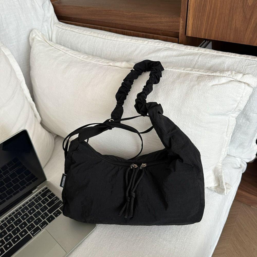 Versatile Drawstring Bag Lightweight Women's Shoulder Bag Fashion Pleated Dumpling Bag  Ladies