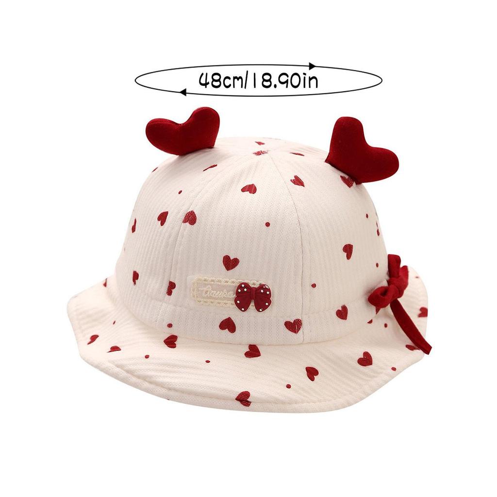 Sweet Baby Girl Bucket Hat Cute Heart Bow Toddler Fisherman Cap Outdoor Sunshade Kids Ruffled Hats